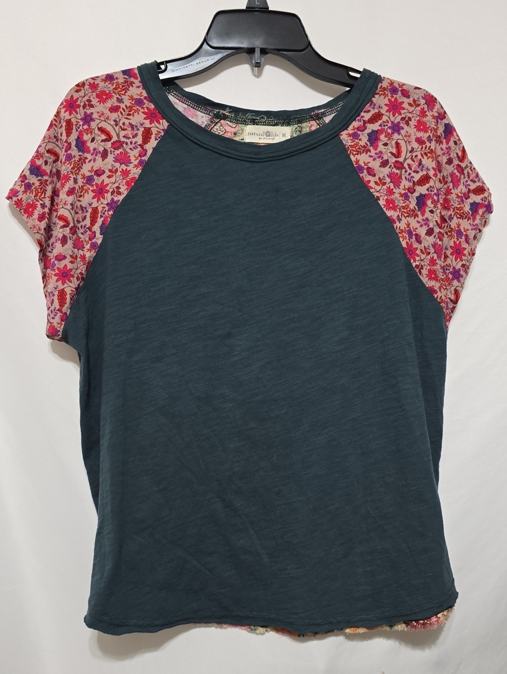 Natural Life Dark Slate Blue Floral Mixed Print Raglan Oversized T-Shirt